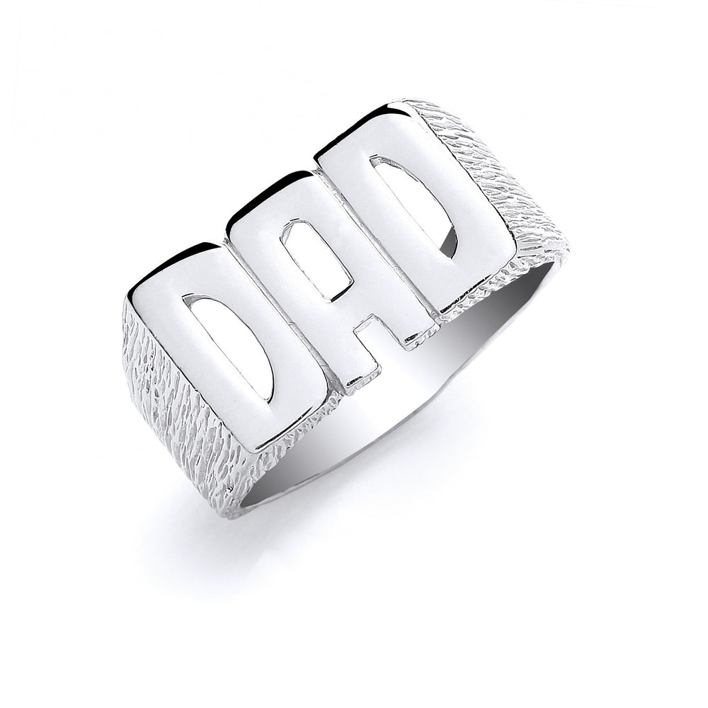 Silver DAD Barked Side Ring – product view