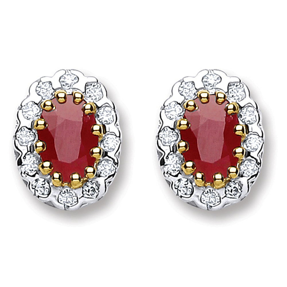 9ct Yellow Gold 0.20ct Diamond & 1.20ct Ruby Stud Earrings