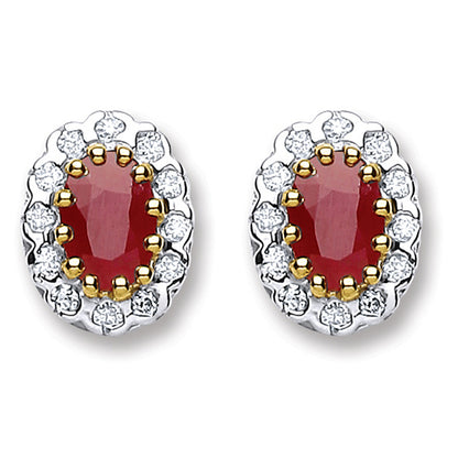 9ct Yellow Gold 0.20ct Diamond & 1.20ct Ruby Stud Earrings