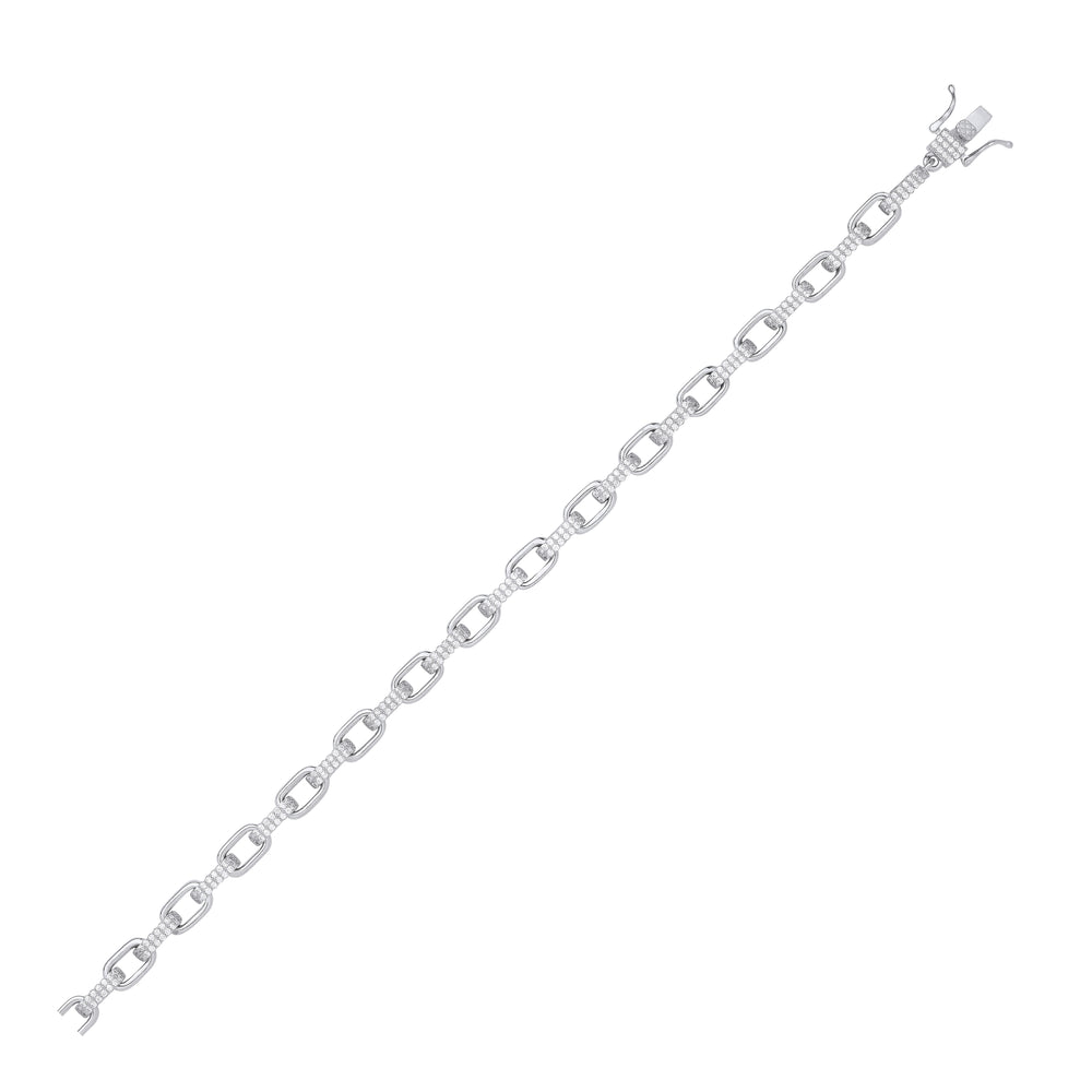 Silver Heavy 7mm Plain & Cubic Zirconias Oval Belcher Chain – product view