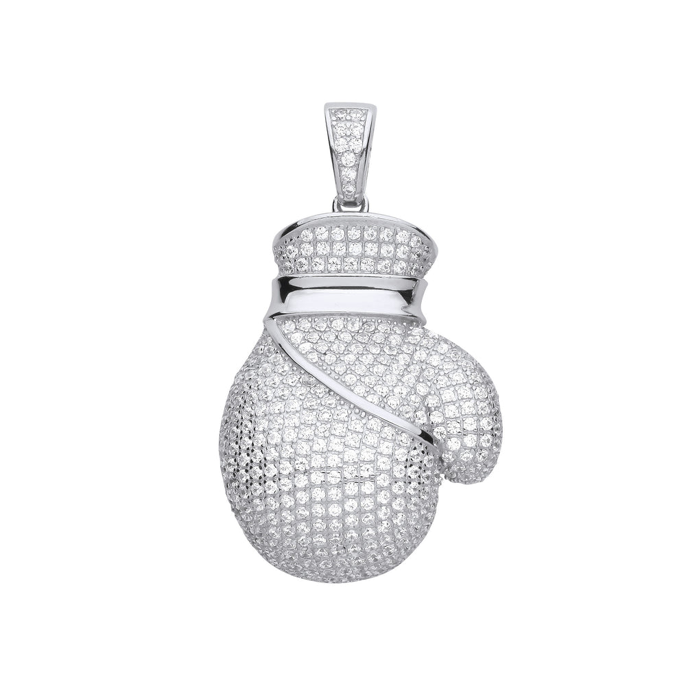 Silver Cubic Zirconia Big Boxing Glove Pendant