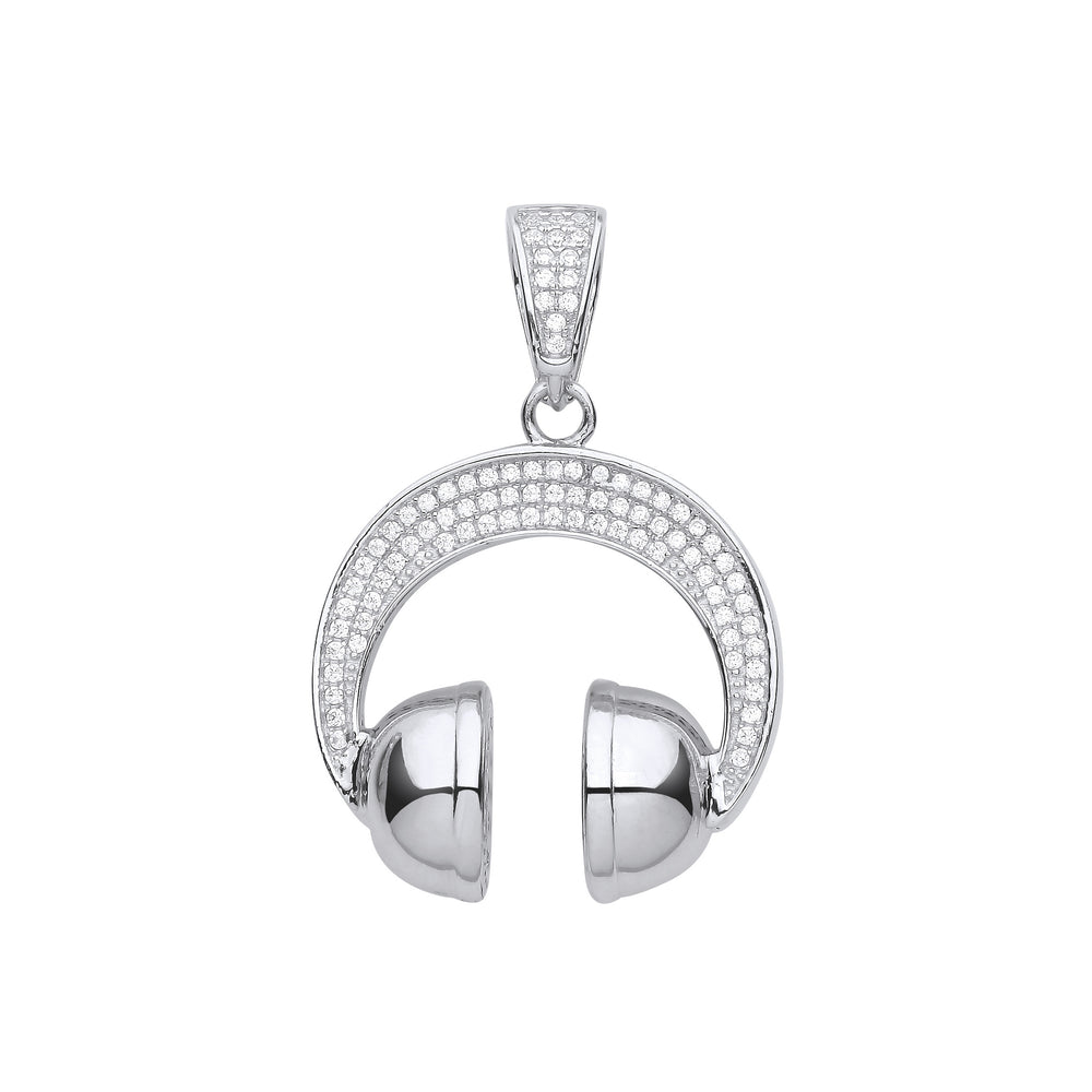 Silver Headphones Cubic Zirconia Pendant