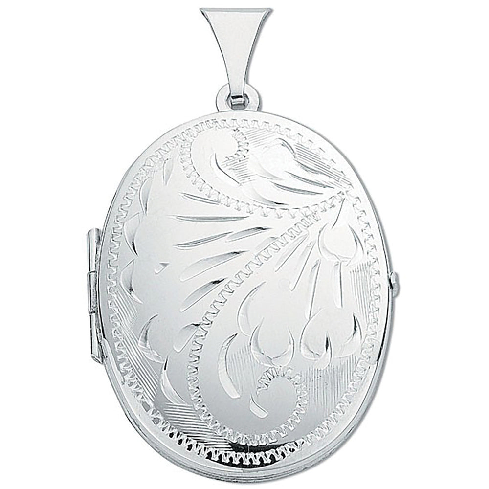 Silver Medium Engraved Oval Shaped Locket – product view