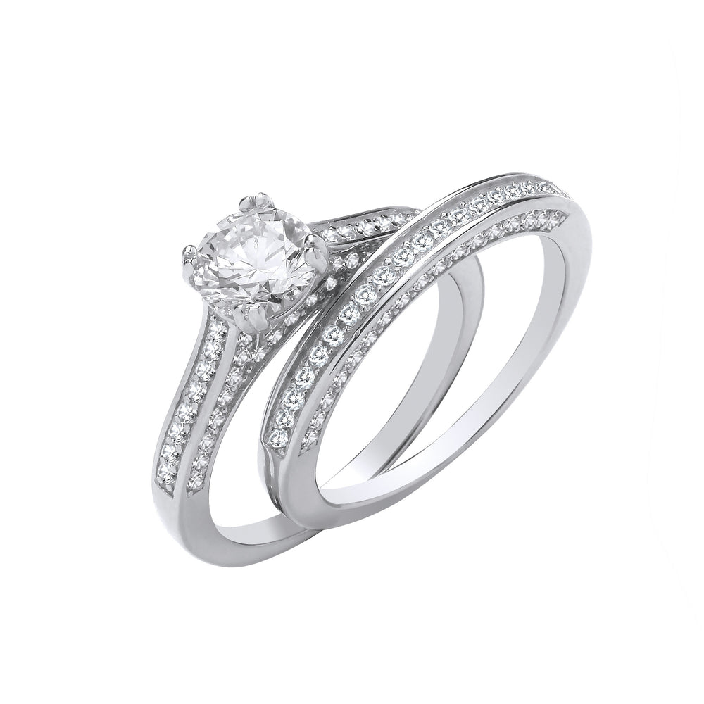Silver Bridal Set S/S & Shoulder Cubic Zirconias Half ET Rings