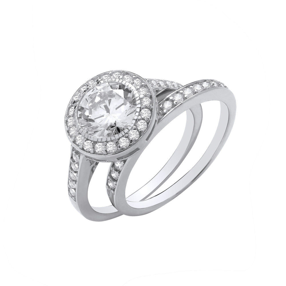 Silver Bridal Set Halo Cubic Zirconia Half ET Rings – product view