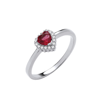 Silver Red Cubic Zirconia Heart Ring