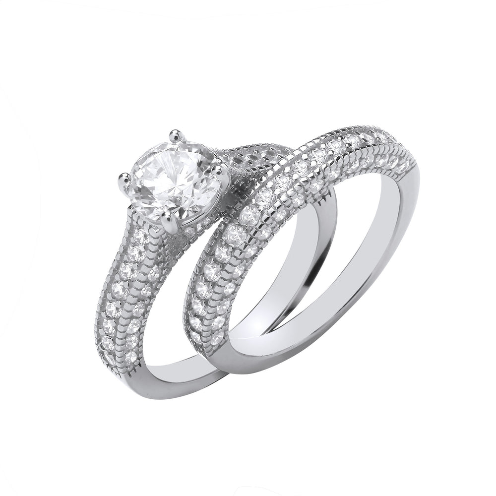 Silver Bridal Set S/S Fancy Half ET Rings