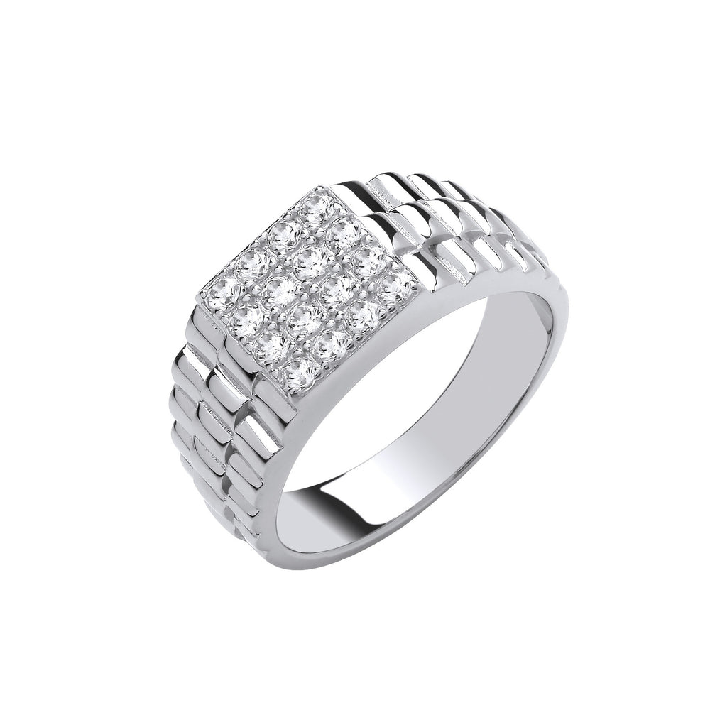 Silver Square Top Gents Cubic Zirconia Ring