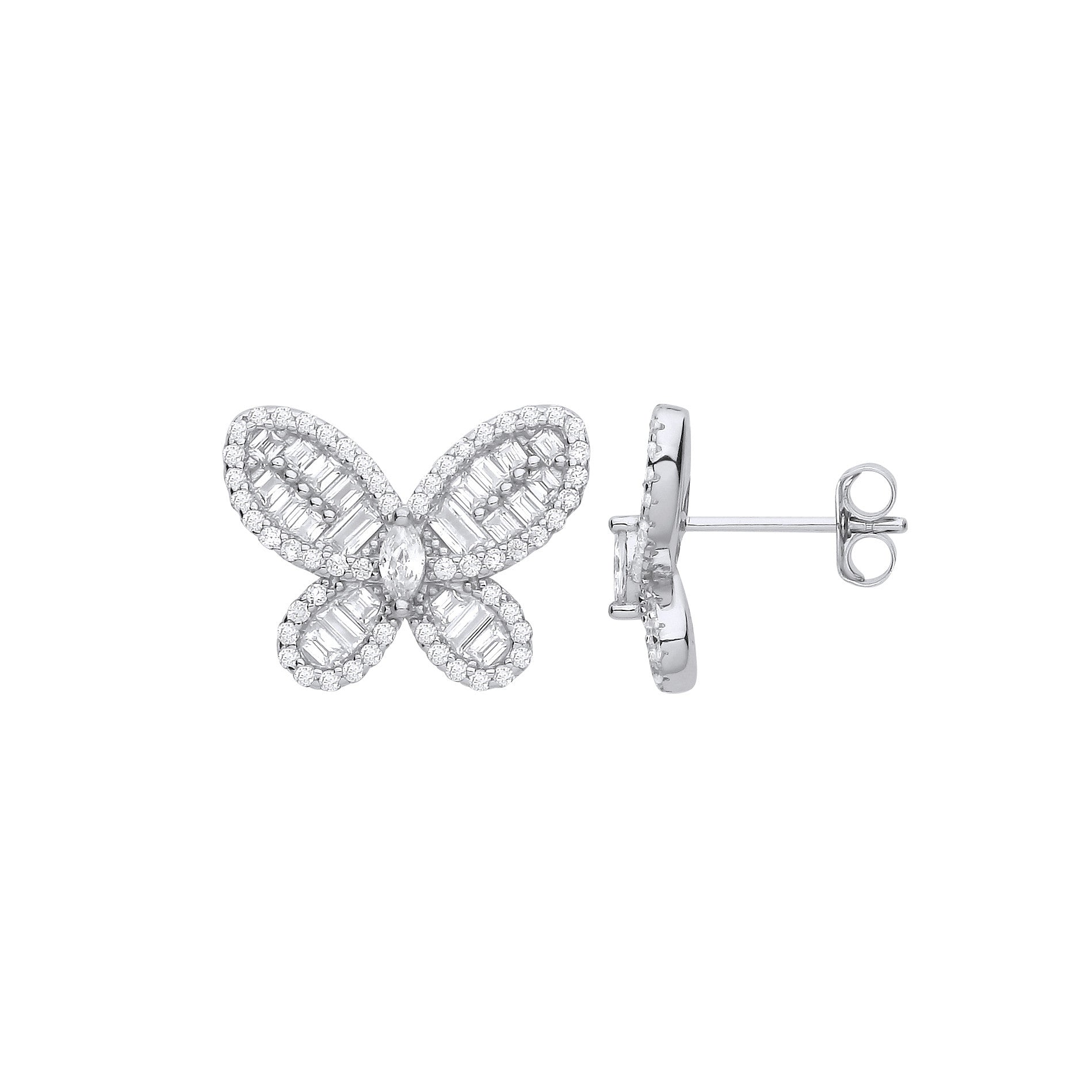 Silver Cubic Zirconia Butterfly Studs