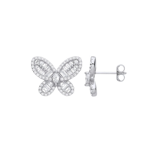 Silver Cubic Zirconia Butterfly Studs