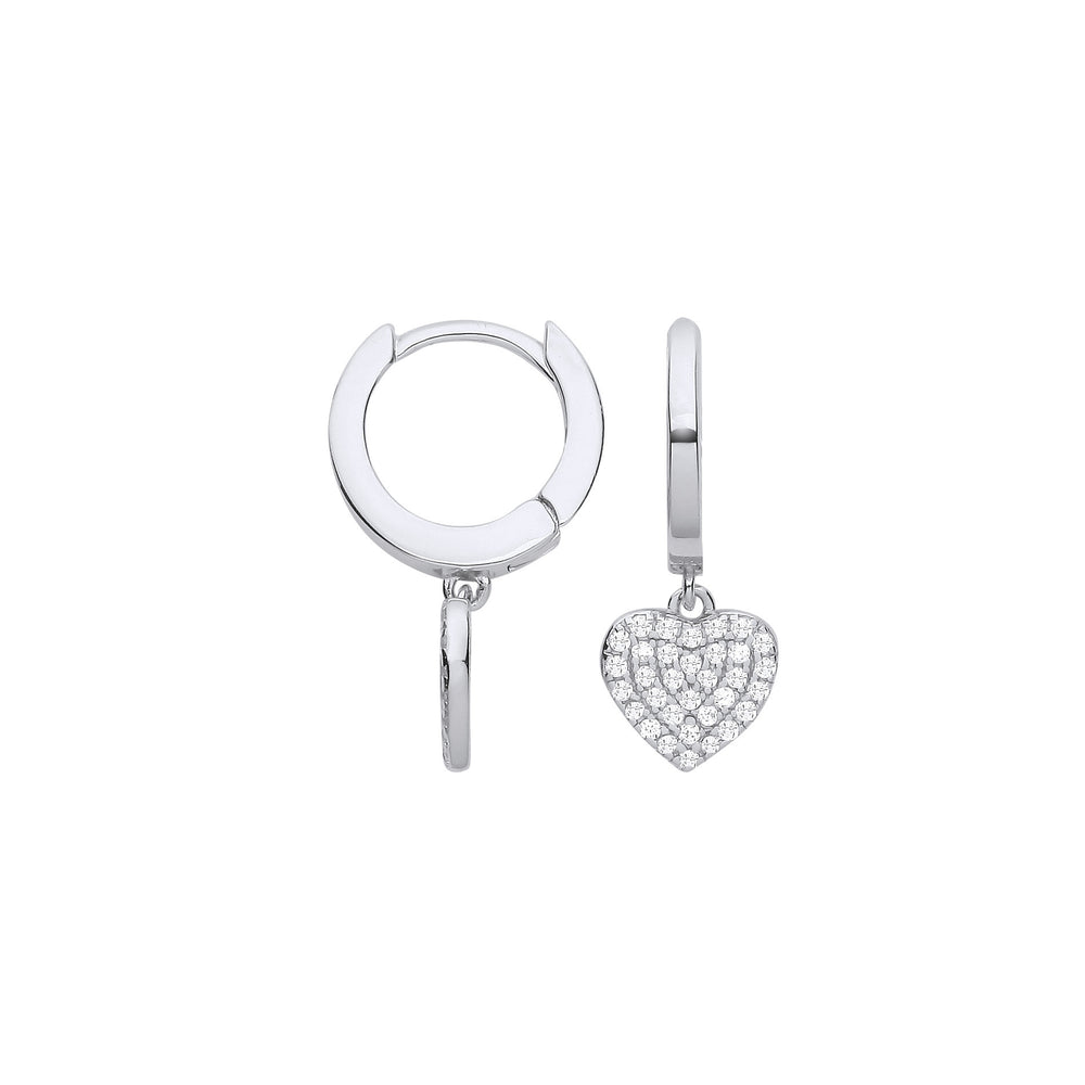 Silver Cubic Zirconia Heart Hinged Huggies