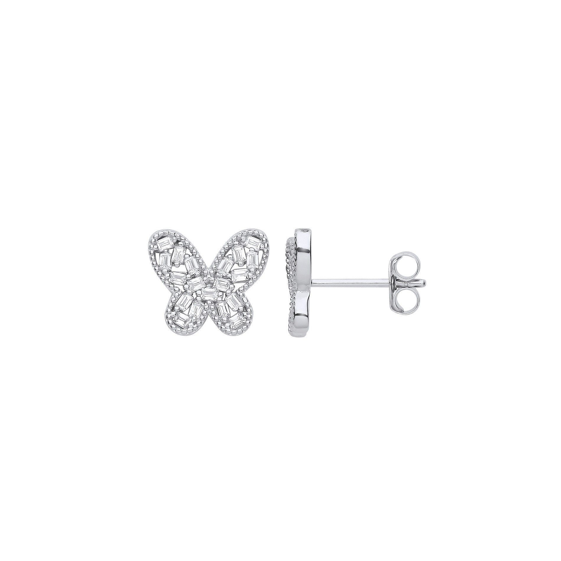 Silver Cubic Zirconia Butterfly Studs