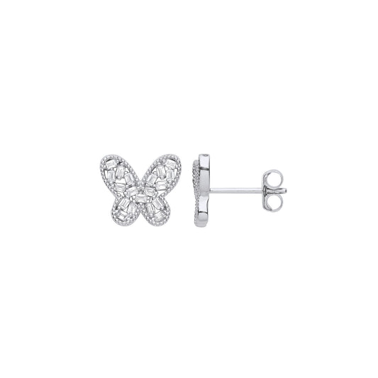 Silver Cubic Zirconia Butterfly Studs