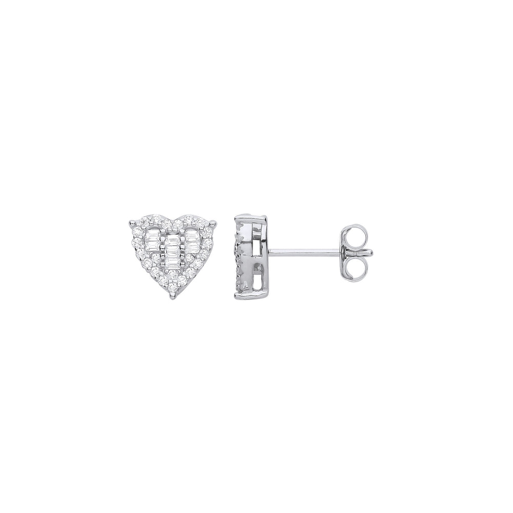 Silver Cubic Zirconia Heart Studs