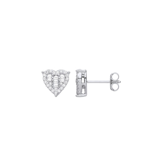 Silver Cubic Zirconia Heart Studs