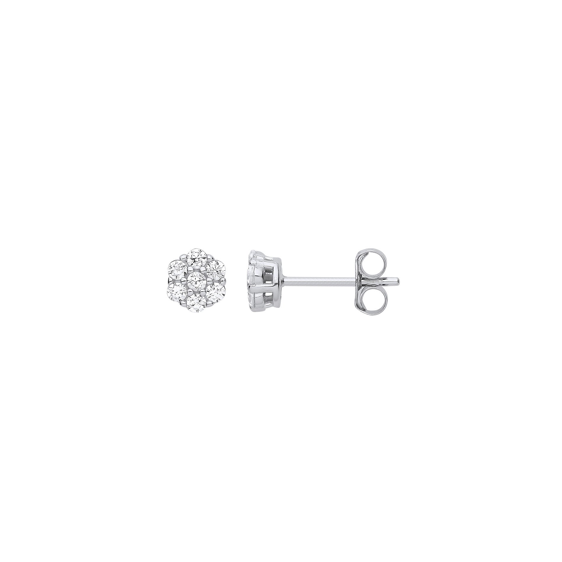 Silver Cubic Zirconia Flower Cluster Studs