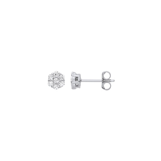Silver Cubic Zirconia Flower Cluster Studs