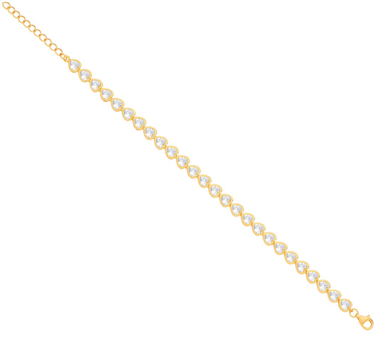 Silver Yellow Gold Plated Heart Cubic Zirconia Rubover Tennis Bracelet