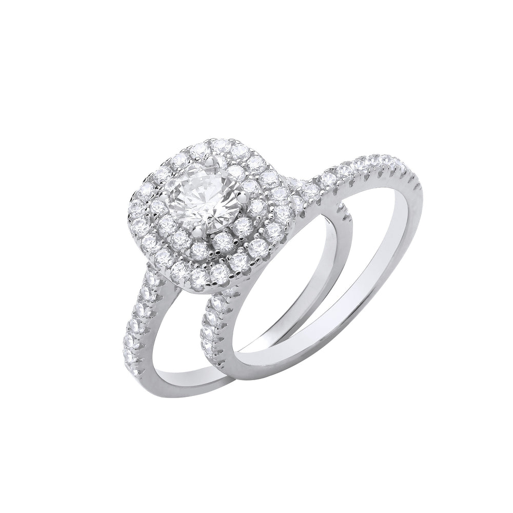 Silver Bridal Cushion Style Set Round Cubic Zirconia Centre – product view