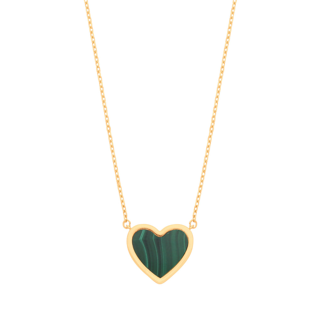 Yellow Gold Green Rubover Heart 18"Necklace