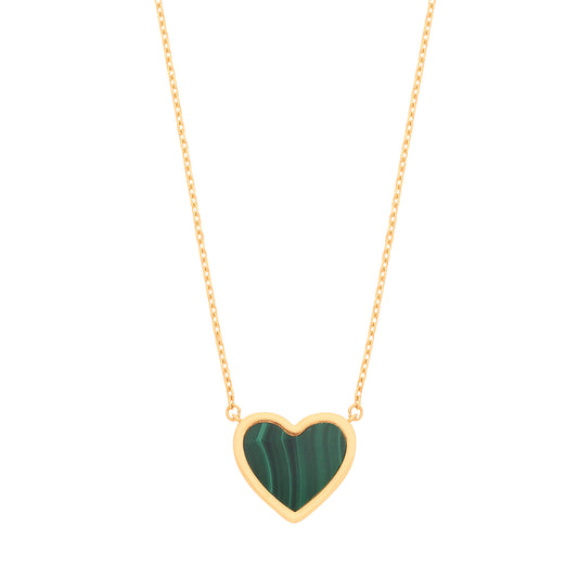 Yellow Gold Green Rubover Heart 18"Necklace