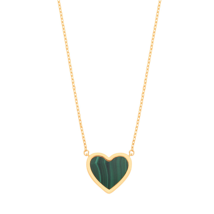 Yellow Gold Green Rubover Heart 18"Necklace