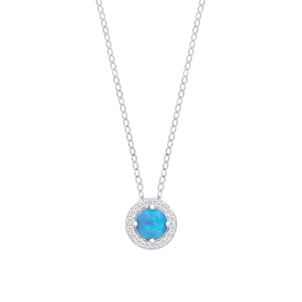 Silver Blue Opal Round Pendant with Chain – product view