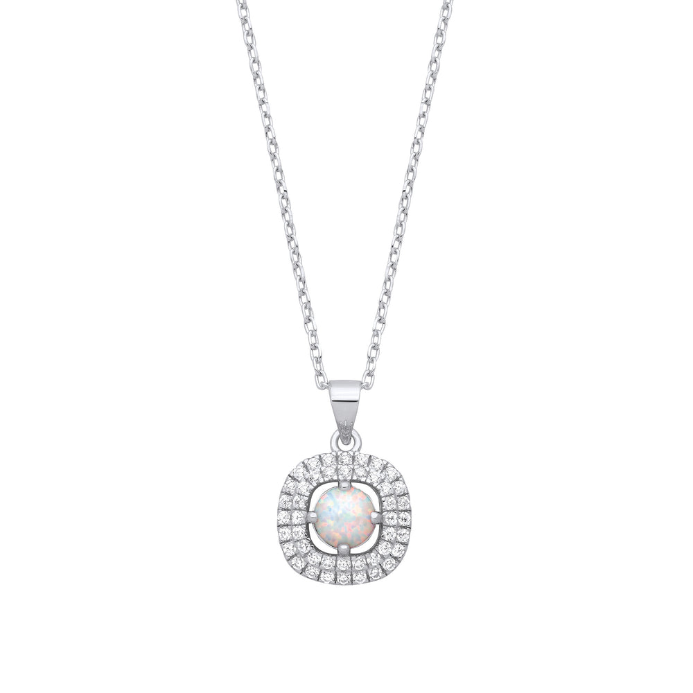Silver Opal Halo Style Pendant with Chain