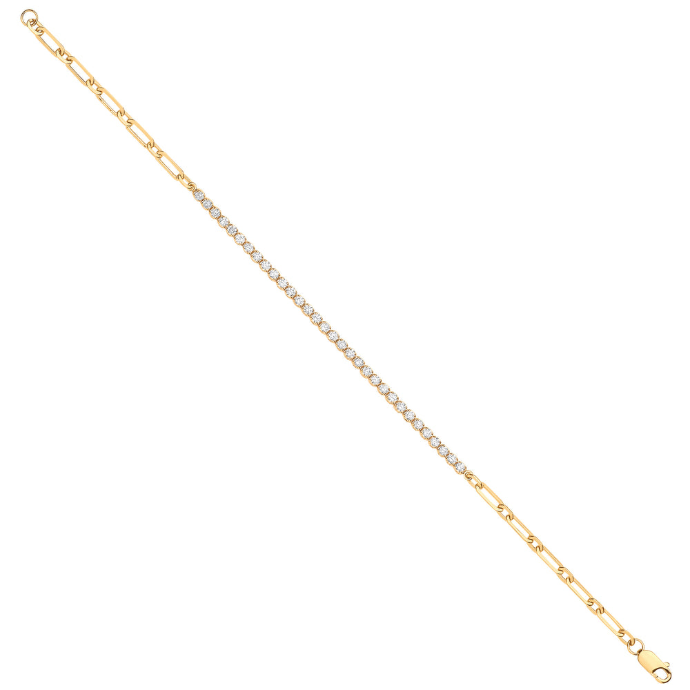 18ct Yellow Gold Half & Half Diamond Tennis Bracelet 0.80ctw