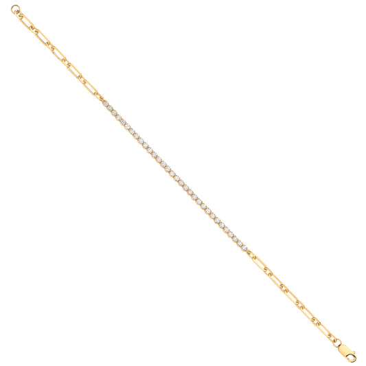 18ct Yellow Gold Half & Half Diamond Tennis Bracelet 0.80ctw