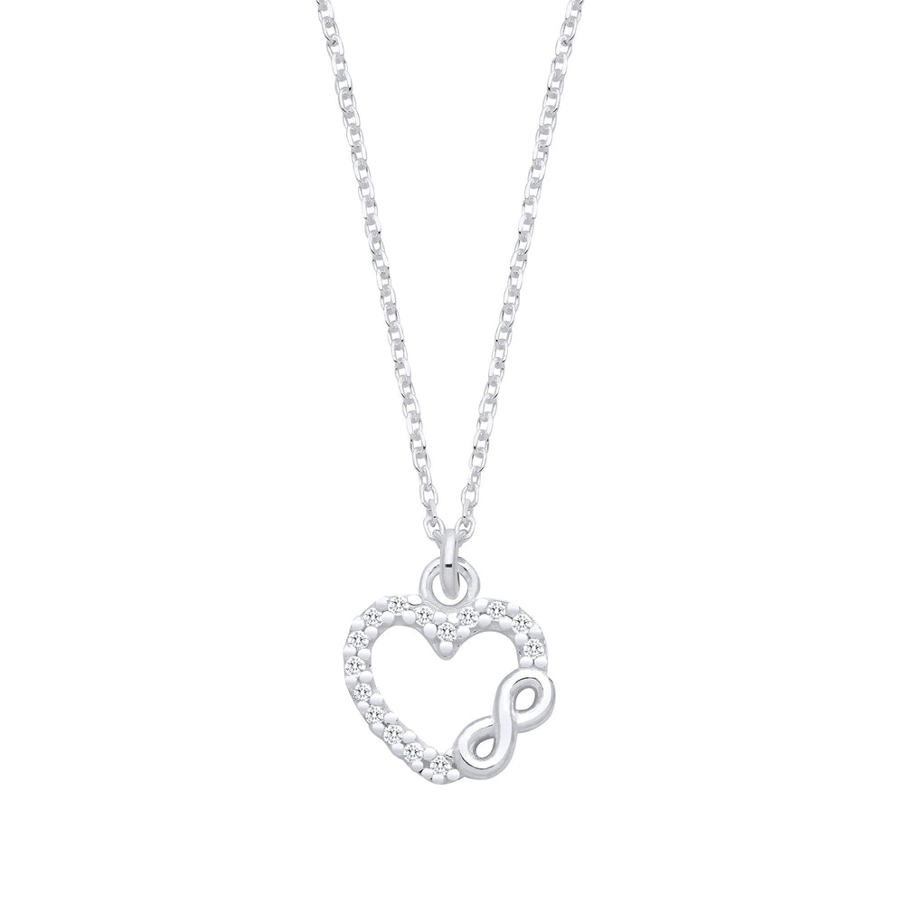 Silver Cubic Zirconia Heart Infinity Pendant Necklace