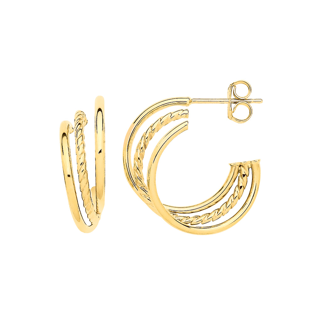 Yellow Gold Upside-Down Triple Hoop Earrings – product view