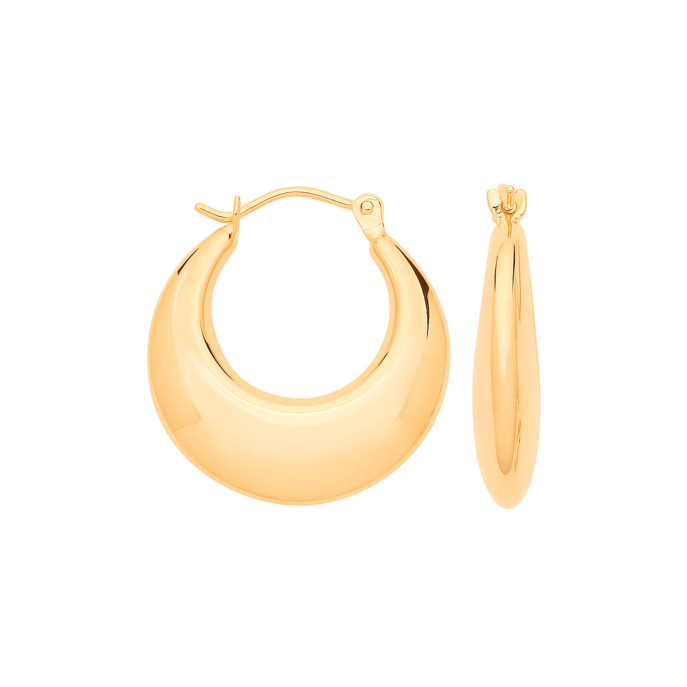 Yellow Gold Curved Creole Hollow Hoop Earrings