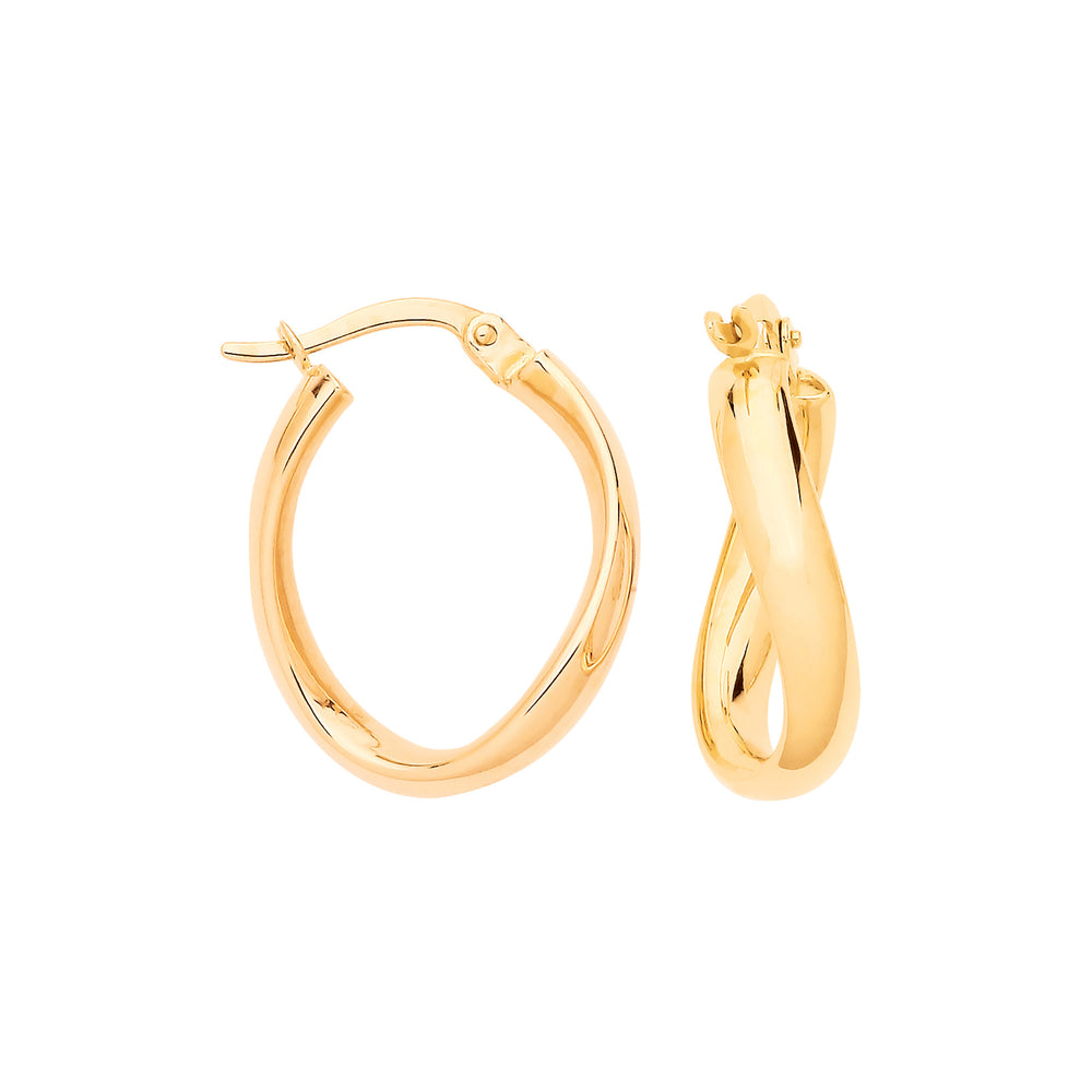 Yellow Gold Swirl Oval Hollow Hoop Earrings