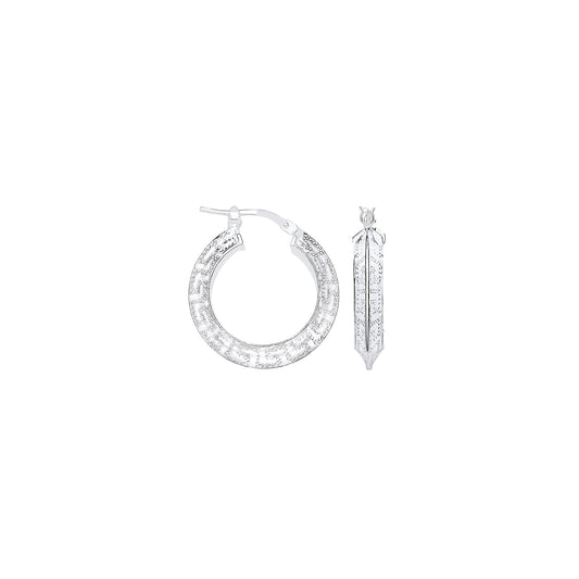 Silver Greek Key 15mm Hoop Earrings
