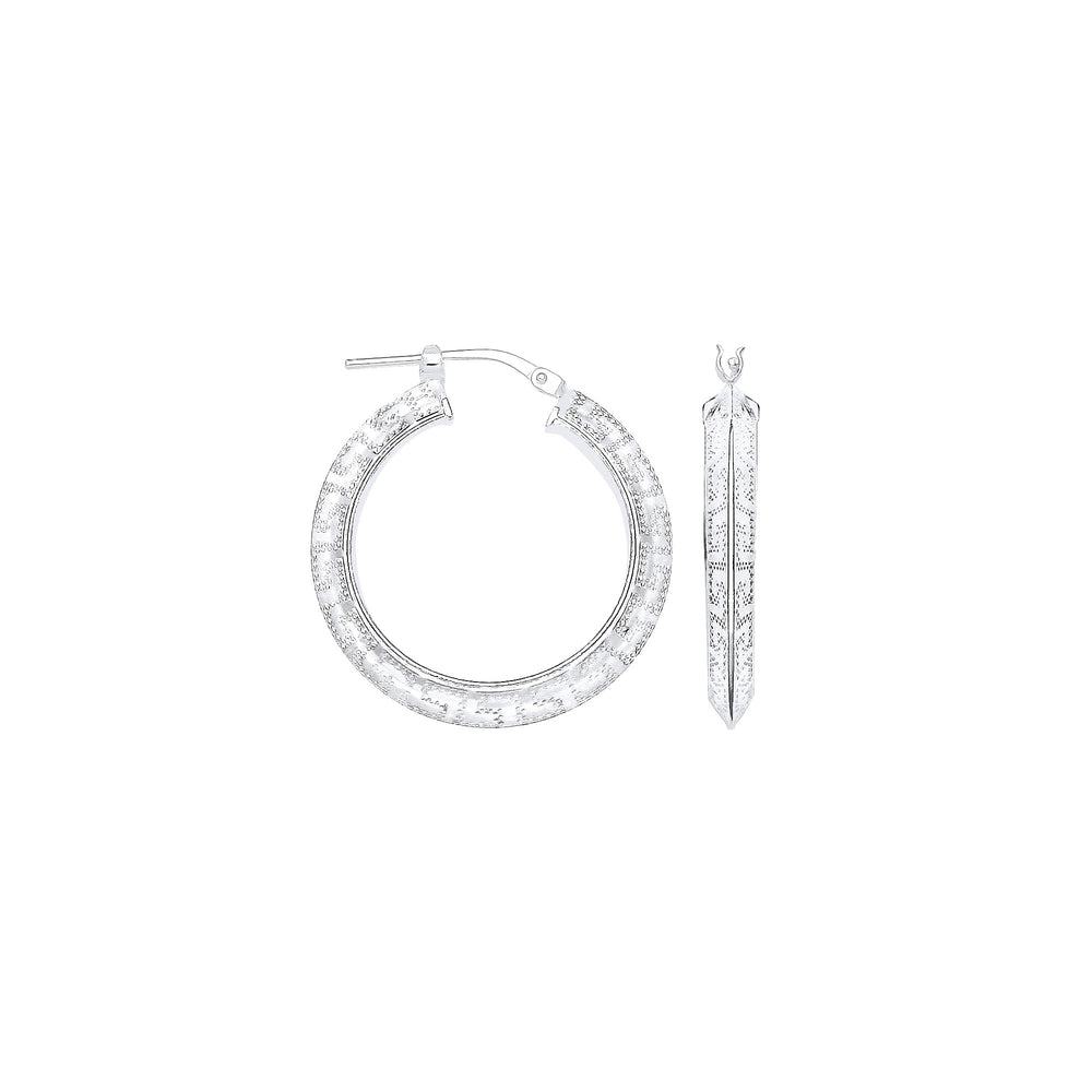 Silver Greek Key 20mm Hoop Earrings