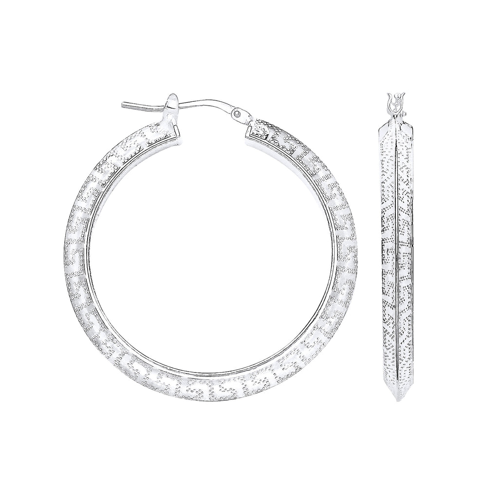 Silver Greek Key 30mm Hoop Earrings – product view