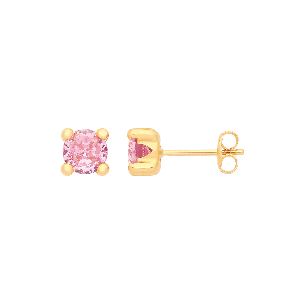 9ct Yellow Gold Round 5mm PINK Cubic Zirconia Studs – product view