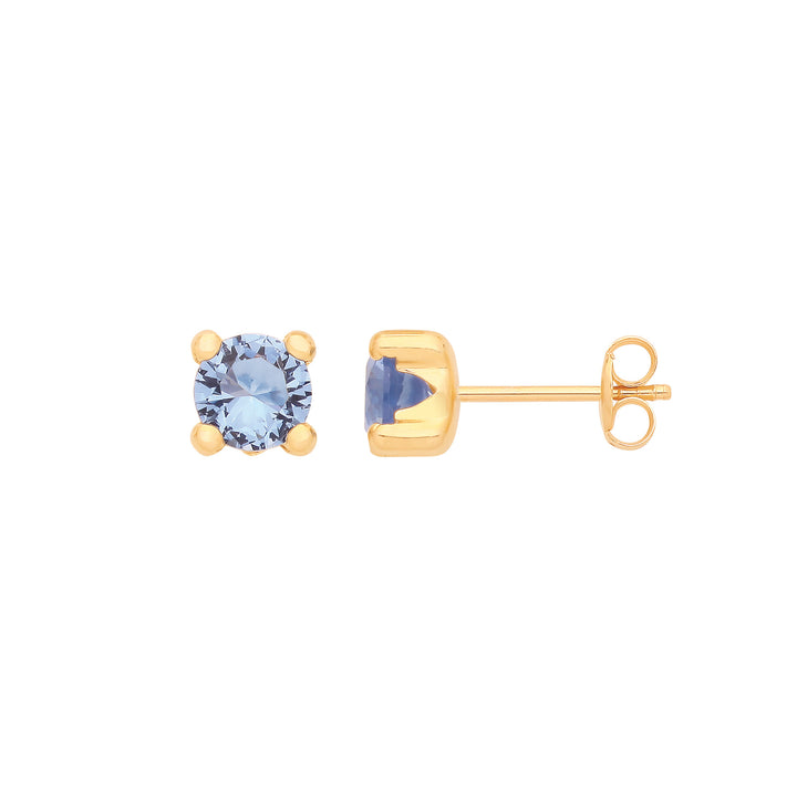9ct Yellow Gold Round 5mm BLUE Cubic Zirconia Stud