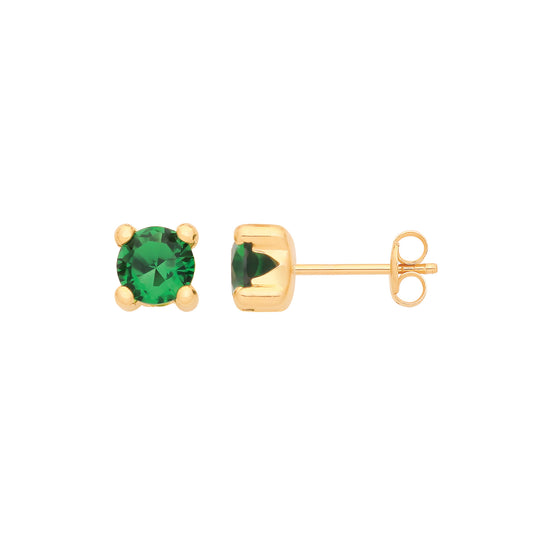9ct Yellow Gold Round 5mm GREEN Cubic Zirconia Stud