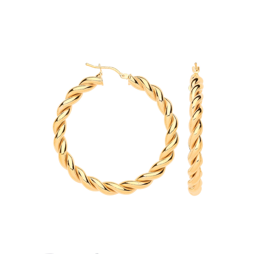 Yellow Gold 40mm Big Twist Hollow Hoops