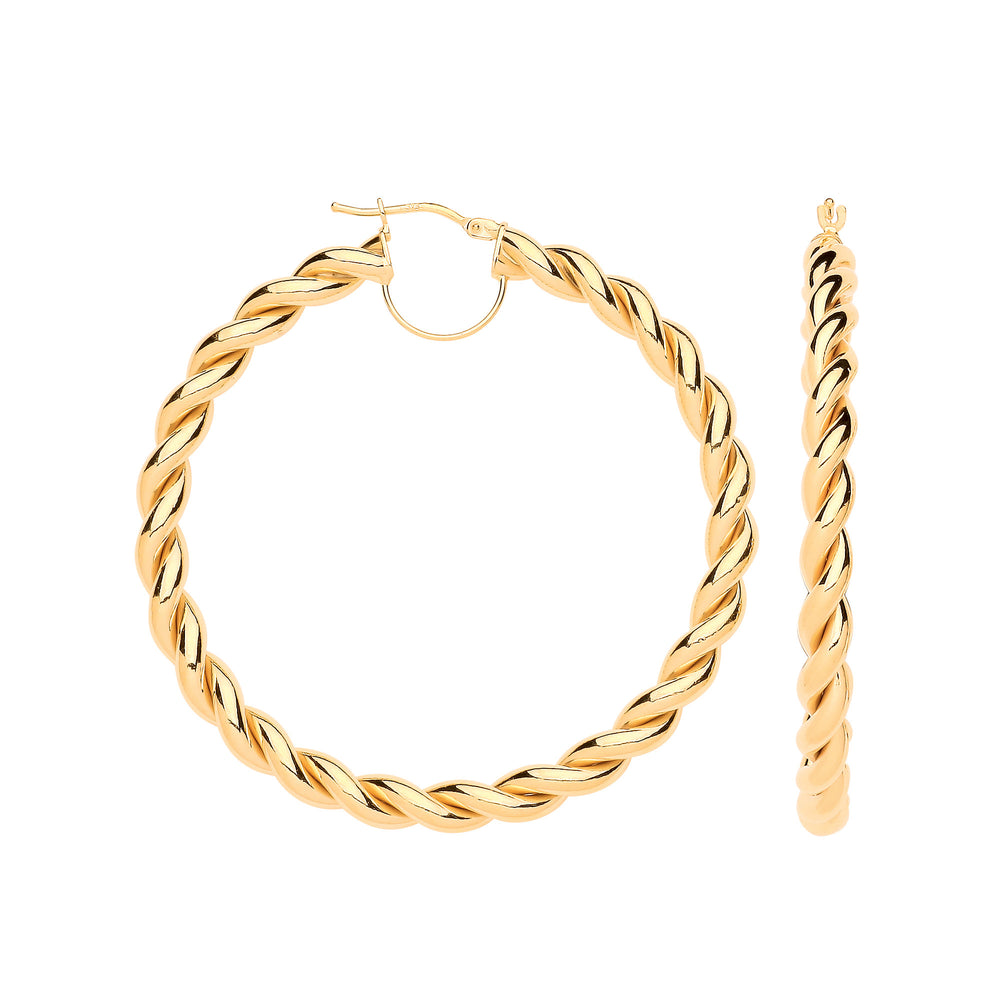 Yellow Gold 50mm Big Twist Hollow Hoops