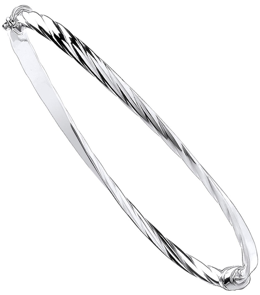 White Gold Plain & Twisted 4mm Twist Bangle