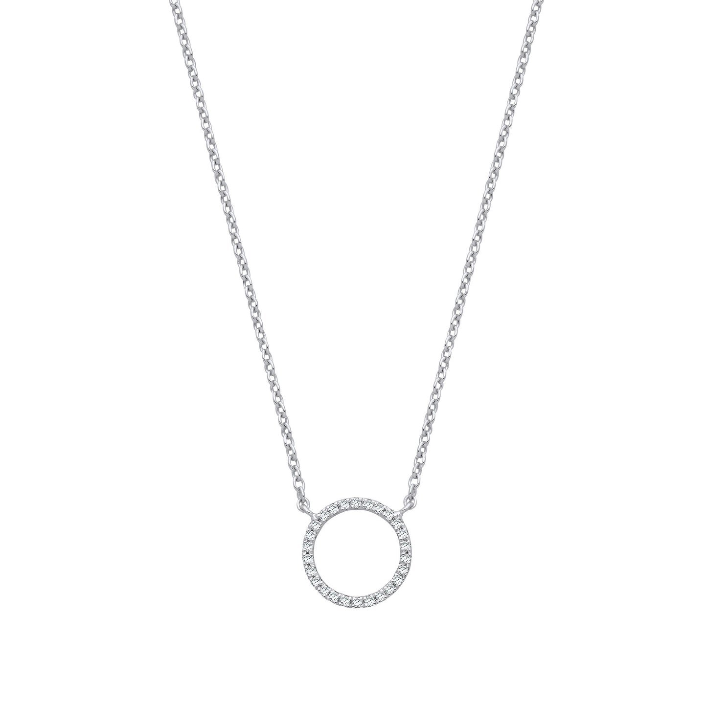 9ct White Gold 0.08ctw Necklace (chain 17") - 9ct Gold