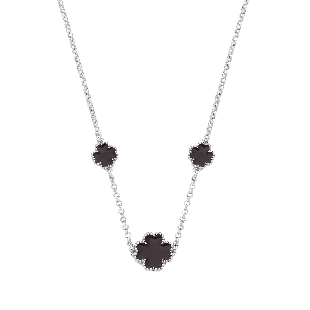 Silver BLACK Enamel Four Leaf Clover Necklace – product view