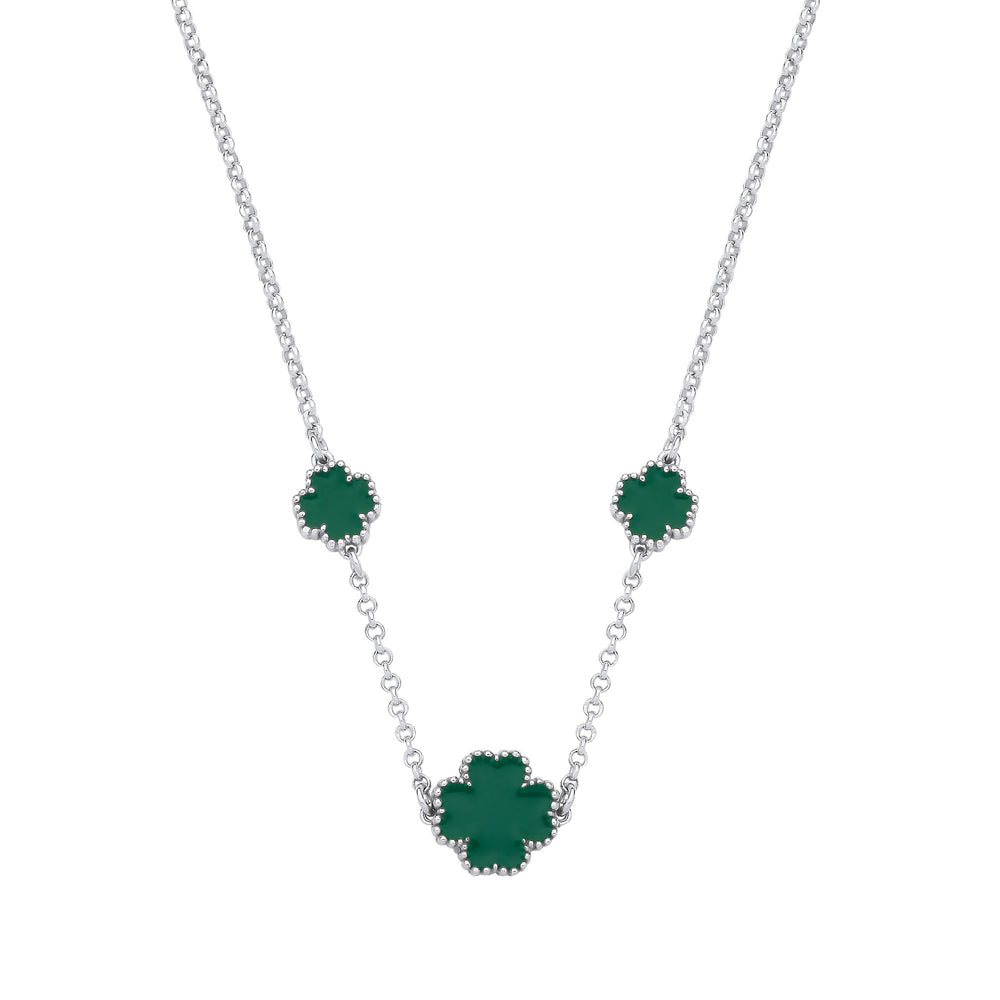 Silver GREEN Enamel Four Leaf Clover Necklace – product view