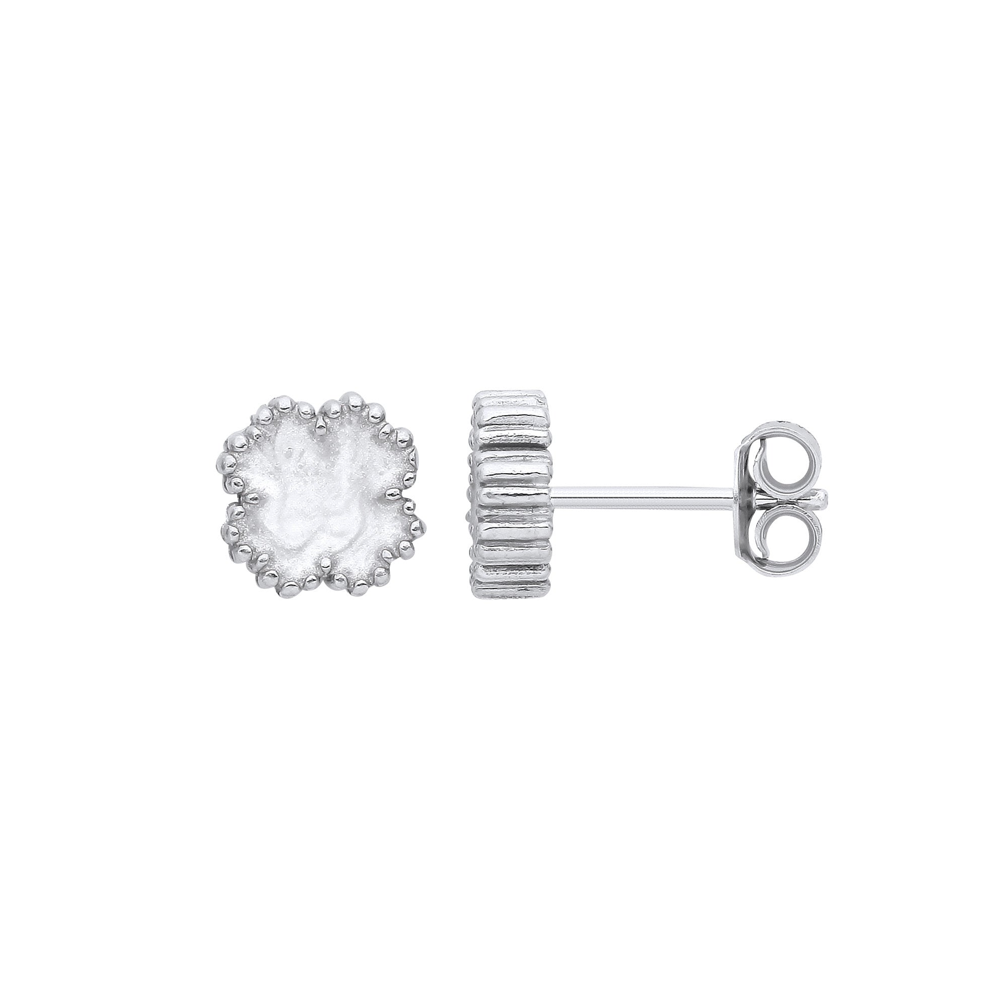 Silver WHITE Enamel Four Leaf Clover Studs