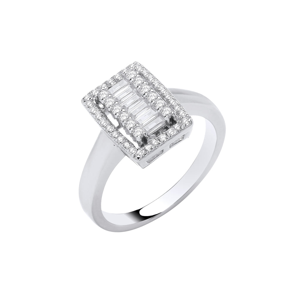 Silver Emerald Halo Style Cubic Zirconias Ring