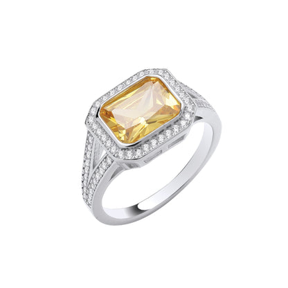 Silver Rub-Over Yellow Split Shank Cubic Zirconias Ring – product view