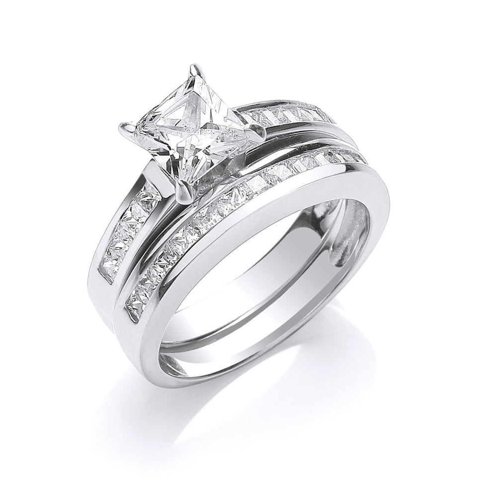 Silver Bridal Set Cubic Zirconia Princess Cut Rings – product view